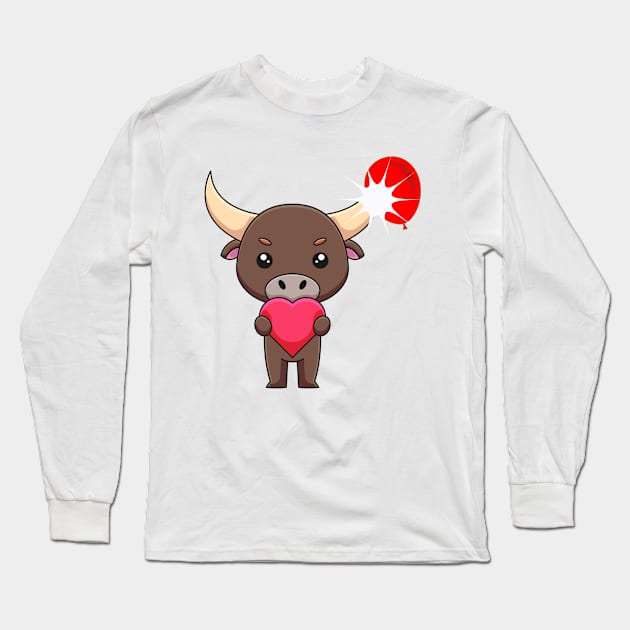 Cute bull Loves you Long Sleeve T-Shirt by Mixserdesign